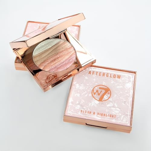 W7 Afterglow Blusher & Highlight Compact - Pink & Gold Glowing Pressed Powder Compact