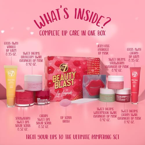 W7 Beauty Blast Lip Legends Sweet Dreams Lip Care Set - Lip Masks Scrubs Balms And More Exclusive W7 Sweet Dreams Flavors Included