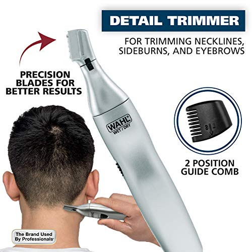 Wahl Men S Nose Hair Trimmer For Eyebrows Neckline Nose & Ear Hair Precision Detail Trimming With Interchangeable Heads Battery Included - Model 5545-400