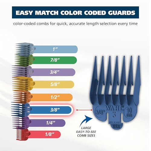 Wahl Color Pro Cordless Rechargeable Hair Clipper & Trimmer Easy Color-Coded Guide Combs - For Men Women & Children Model 9649P