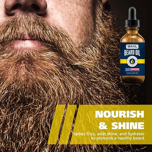 Wahl Beard Oil For Men Softens & Moisturizes Beard Hair Soothes Skin Irritation - Contains Sweet Almond Oat Kernel & Cinnamon Oils - Fresh Citrus Scent 2.0 Fl Oz Model 3028692