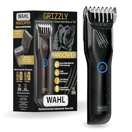 Wahl Manscaper Grizzly Rechargeable Groin & Body Hair Trimmer For Men Extra Wide Stainless Steel Blade Waterproof Wet/Dry Mens Body Shaver 120-Minute Runtime Usb Charging Model 3026572