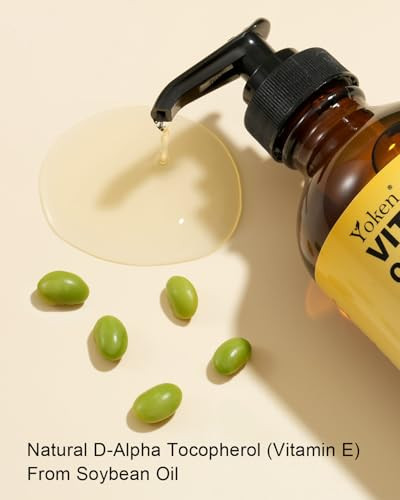 Yoken Vitamin E Oil For Skin Face Body Hair Vit E Oil Glass Bottle Pure & Natural Aceite De Vitamina E Para La Cara Cold-Pressed D-Alpha Tocopherol Deep Moisture Lightweight Non-Greasy