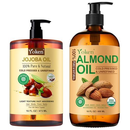 Yoken Almond Oil And Jojoba Oil Bundle 16 Fl Oz - 100% Pure Natural Cold Pressed Carrier Oils For Skin Hair & Body - Organic Moisturizing Oil