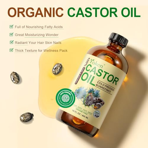 Yoken Jojoba Oil 4Oz & Castor Oil 16Oz Set: Both In Glass Bottle 100% Pure & Natural Ewg Verified Cold Pressed Virgin Hexane - Best Carrier Oils Hair Oils Facial Oils Hydrating & Nourishing