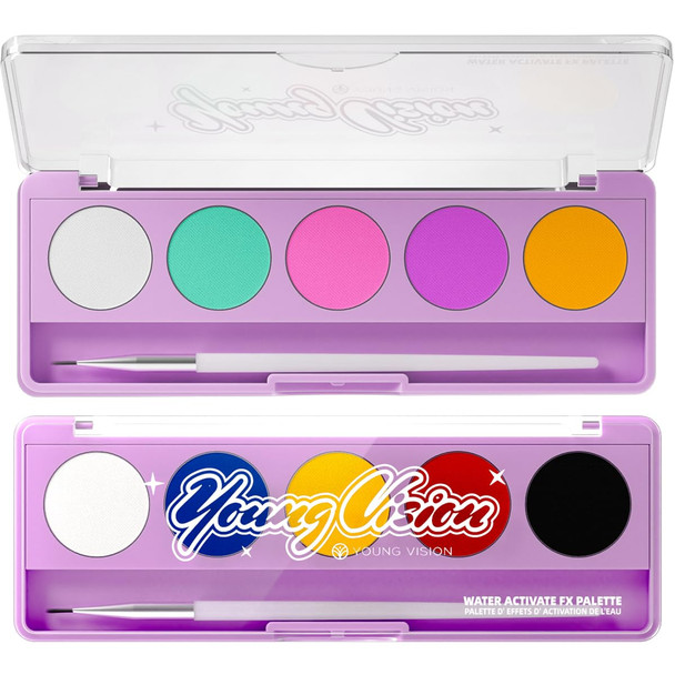 Young Vision 2-Pack Water-Activated Face & Body Paint Palette Set Neon Fluorescent Glow Under Uv And Blacklight Fx Makeup For Face Painting Blacklight Glow Eyeliner And Body Art