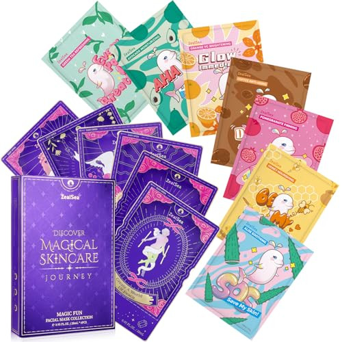 Zealsea Super Hydrating & Moisturizing Facial Sheet Mask Bundle 7 Pack Sheet Masks Plus Releasing Magic Fun Facial Mask Collection