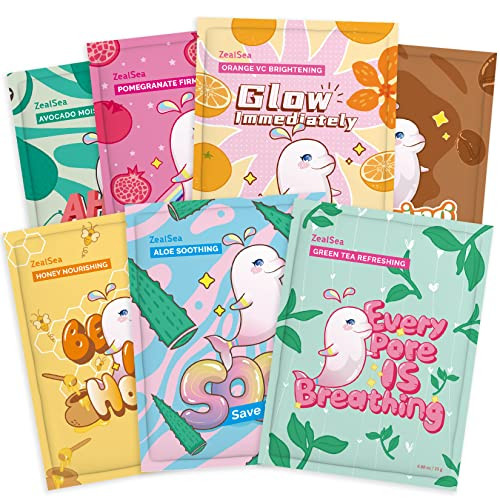 Zealsea Super Hydrating & Moisturizing Facial Sheet Mask Bundle 7 Pack Sheet Masks Plus Releasing Magic Fun Facial Mask Collection