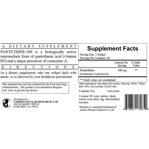 Ecological Formulas  Pantethine 300mg  60 Softgels