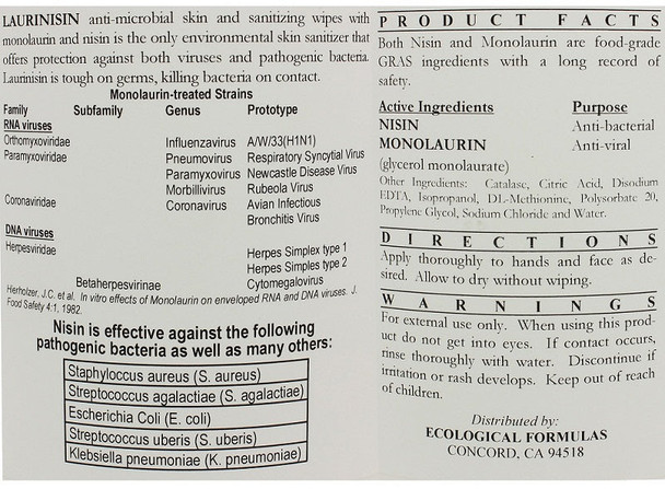 Ecological Formulas  Laurinisin Anti-microbial Towelettes  120 Wipes