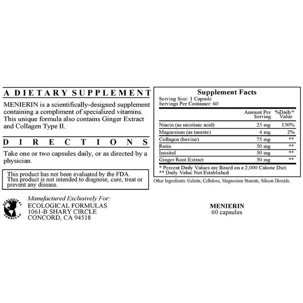 Ecological Formulas  Menierin  60 Capsules