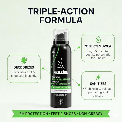 Akileine Black Spray Antiperspirant 150 Ml Foot Deodorant Spray And Shoe Odor Eliminator