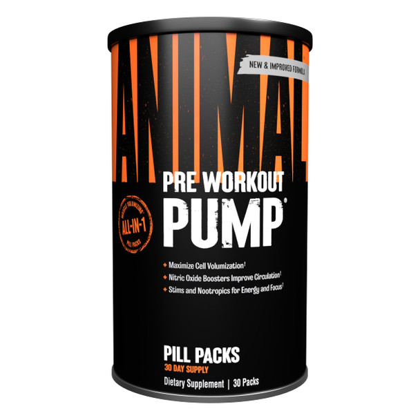 Animal Pump Pre-Workout Supplement For Energy Focus And Muscle Volumizing With Nitric Oxide Boosters Including Stims And Nootropics Creatine And Ultimate Pump Enhancer 30 Packs