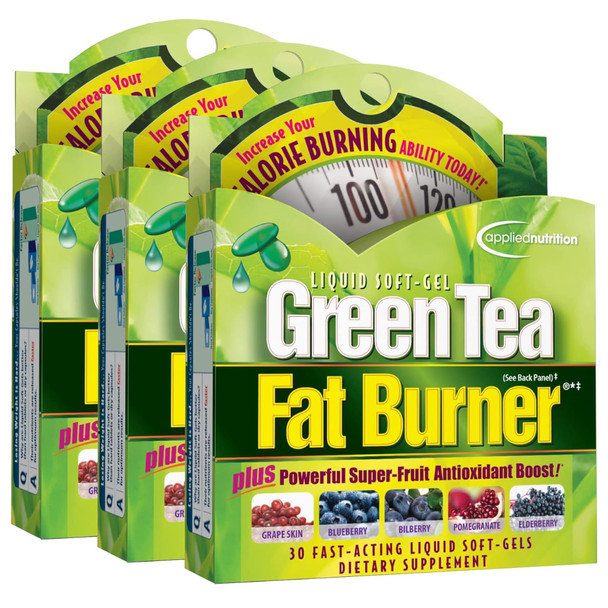 Applied Nutrition Green Tea Fat Burner - 30 Liquid Soft-Gels Pack Of 3 - Increases Calorie Burning & Supplies Powerful Antioxidants 45 Total Servings