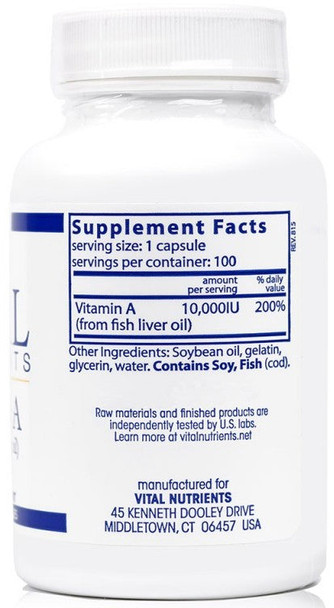 Vital Nutrients  Vitamin A 10000 IU  100 Softgels