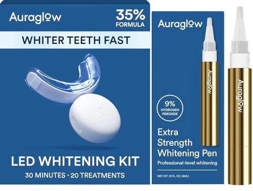 Auraglow Teeth Whitening Kit & Extra Strength Whitening Pen