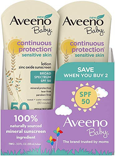 Aveeno Baby Spf 50 Continuous Protect Lotion Sensitive 3 Ounce (88Ml) (Pack Of 2)