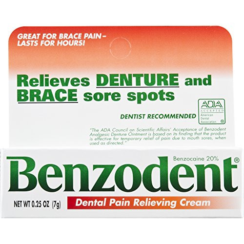 Benzodent Dental Pain Relieving Cream For Dentures And Braces 0.25 Ounce Tube