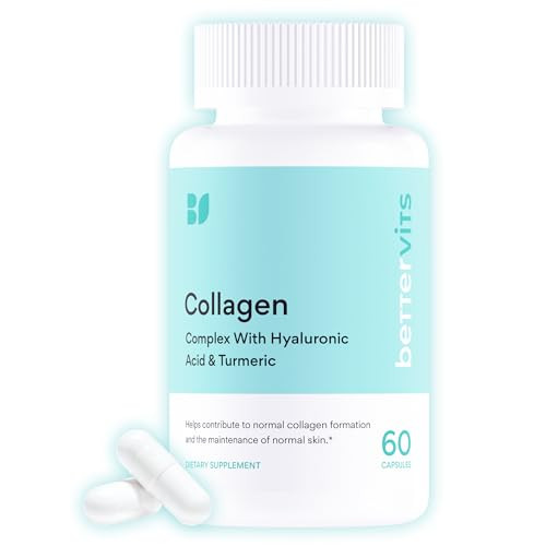 Bettervits Collagen Peptides Complex With Hyaluronic Acid & Turmeric Hydrolyzed Marine Collagen Supplements For Women & Men Collagen With Vitamin C For Skin Hair Nails & Joints 60 Capsules