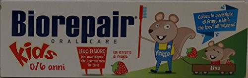 Biorepair Kids Toothpaste W/Microrepair Hydroxyapatite - Strawberry - Pack Of 3 - Ages 0-6 - Prevent Cavities & Strengthen Enamel - No Fluoride Sls Parabens - Fun Flavors - Taste Great 1.7Fl Oz