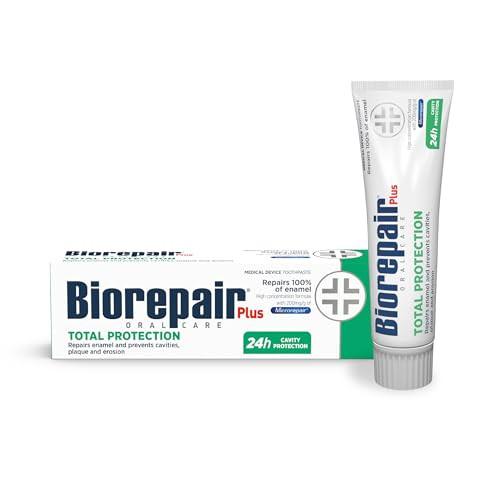 Biorepair Total Protection Plus Toothpaste W/Microrepair Hydroxyapatite Bad Breathe Remineralize and Repair Enamel Reduce Tatar and Plaque  Tooth Decay  Acid Erosion  No Fluoride 2.54Oz
