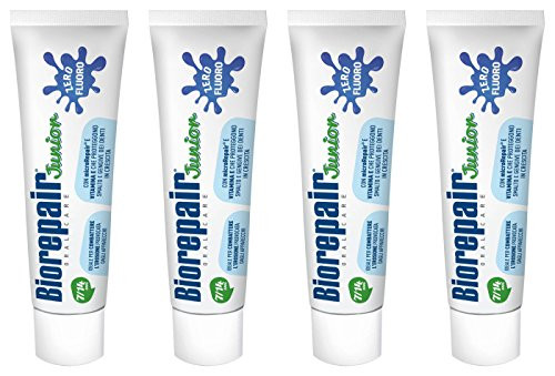 Biorepair Oral Care Junior 7-14 Years Toothpaste Fluoride Free With Mint Extract - 2.53 Fluid Ounces (75Ml) Tubes (Pack Of 4) Italian Import