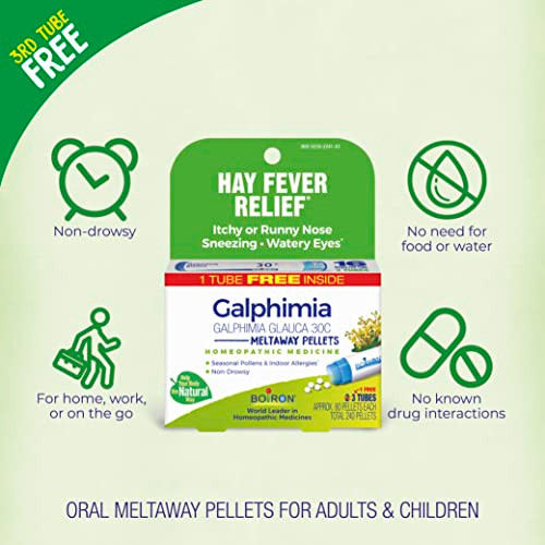 Boiron Galphimia Glauca 30C Homeopathic Medicine For Hay Fever Relief Itchy Or Runny Nose Sneezing And Watery Eyes - 3 Count (240 Pellets)