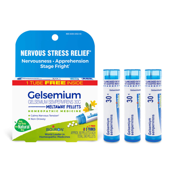 Boiron Gelsemium 30C Homeopathic Medicine For Relief From Stress Nervousness Apprehension And Stage Fright - 3 Count (240 Pellets)