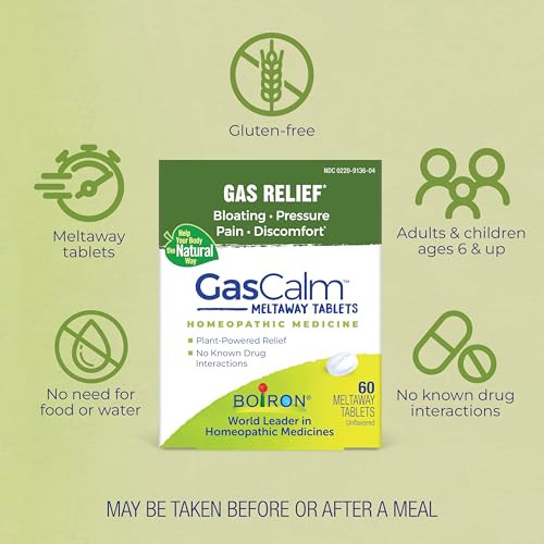 Boiron Gascalm Tablets For Relief From Gas Pressure Abdominal Pain Bloating And Discomfort 60 Count
