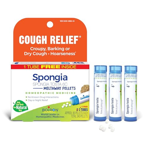 Boiron Spongia Tosta 6C Homeopathic Medicine For Dry Cough Croupy Barking Or Hoarseness - 3 Count (240 Pellets)