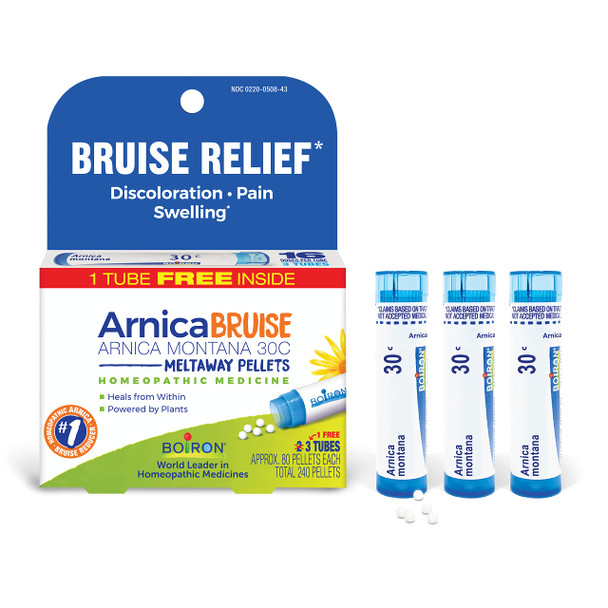 Boiron Arnica Bruise - Arnica Montana 30C For Relief Of Pain Swelling And Discoloration From Bruises - 3 Count (240 Pellets)