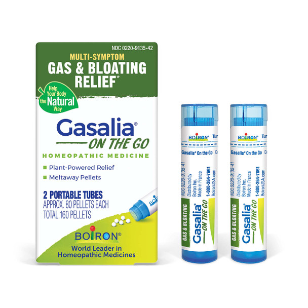 Boiron Gasalia On The Go Travel Essential For Relief From Gas Pressure Abdominal Pain Bloating And Discomfort - 2 Count (160 Pellets)