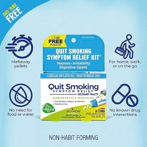 Boiron Quit Smoking Relief Kit For Nicotine Symptoms From Smoking Vaping Or Chewing Nausea Irritability & Upset Stomach Non-Drowsy & Nicotine-Free 3 Count (240 Pellets)