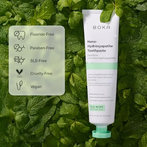 Boka Fluoride Free Toothpaste - Nano Hydroxyapatite - Ela Mint 4Oz And Classic Manual Toothbrush Mint