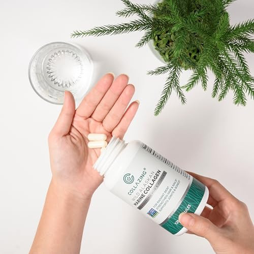 C Collazing Alaskan Wild-Caught Marine Collagen Peptides With Hyaluronic Acid & Vitamin C - Supports Skin Hair Nails Joints & Bones - Type 1 & 3 Collagen For Women & Men 120 Powder Capsules