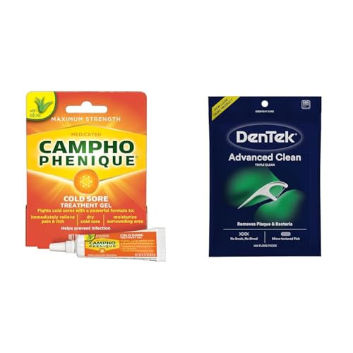 Campho-Phenique Cold Sore Treatment 0.23 Oz & Dentek 150 Count Triple Clean Advanced Clean No Break & No Shred Floss Picks