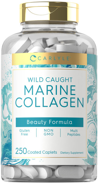 Carlyle Marine Collagen For Hair Skin And Nails 250 Caplets Peptides For Women And Men Type I With Calcium Non-Gmo & Gluten Free