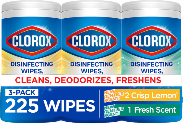 Clorox Disinfecting Cleaning Wipes For Spring Cleaning & Allergy Season Bleach Free Fresh Scent And Crisp Lemon 75 Count Each Pack Of 3