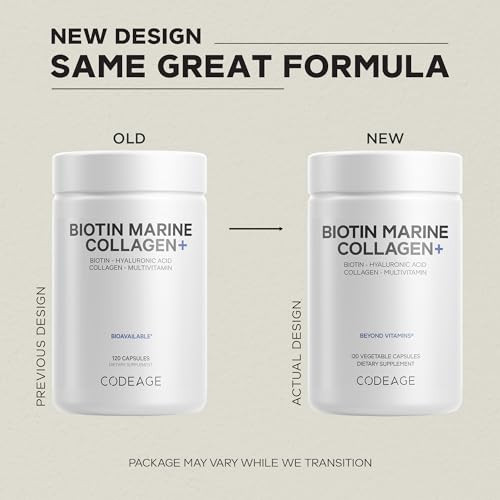 Codeage Biotin Marine Collagen Peptides - Wild-Caught Marine Collagen Types I & Iii Biotin Vitamins C & E Hyaluronic Acid Amino Acids Fruit And Herb Blend Non-Gmo 120 Capsules