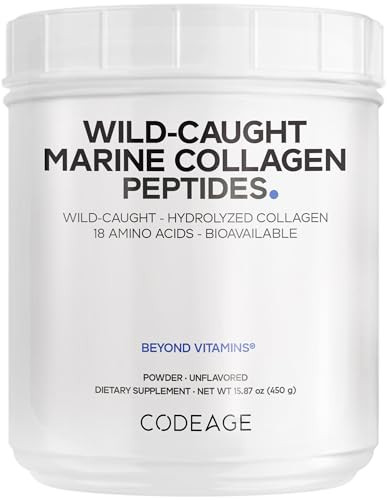 Codeage Marine Collagen Powder - Wild-Caught Hydrolyzed Fish Collagen Peptides - Type 1 & 3 Collagen Protein Supplement - Amino Acids For Skin Hair Nails - Paleo Friendly Non-Gmo 15.87 Ounces