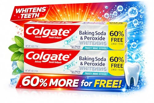 Colgate Baking Soda & Peroxide Whitening With Frosty Mint Stripe Bonus Tube 60 Free 4 Oz