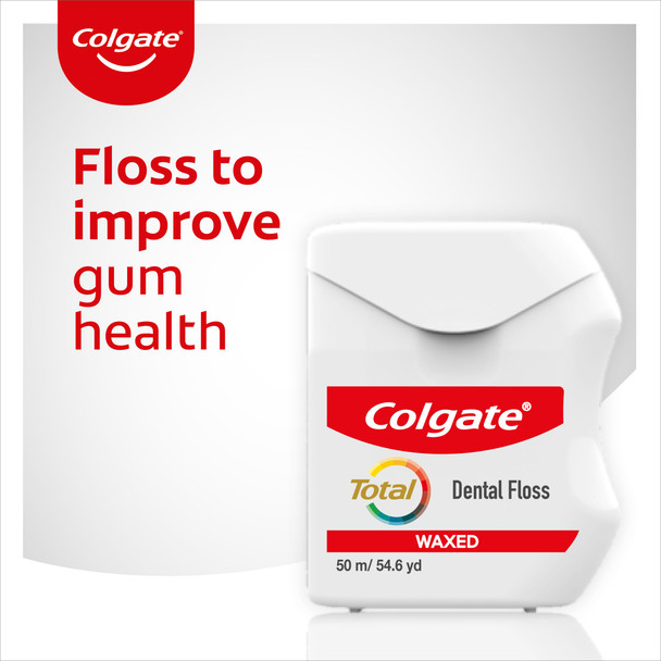Colgate Total Pro Gum Health Interdental Floss 25M - Waxed Tooth Floss - Improves Gum Health - Helps Reduce Gum Problems - Helps Reduce Tooth Decay - Removes Plaque Between Teeth And Gums