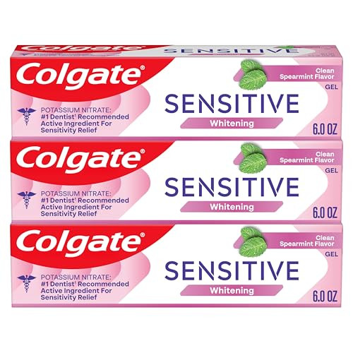 Colgate Whitening Toothpaste For Sensitive Teeth Enamel Repair And Cavity Protection Fresh Mint Gel 6 Oz (Pack Of 3)