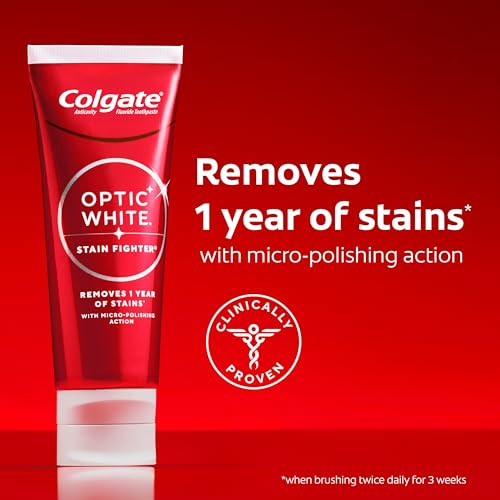 Colgate Optic White Stain Fighter Clean Mint Paste Teeth Whitening Toothpaste 4 Pack Anticavity Toothpaste With Fluoride Enamel Safe Teeth Stain Remover 3.8 Oz