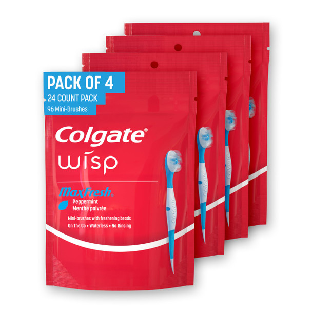Colgate Max Fresh Wisp Disposable Mini Travel Toothbrushes Peppermint 24 Count (Pack Of 4)