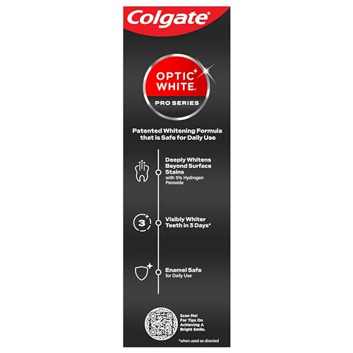 Colgate Optic White Pro Series Stain Prevention Hydrogen Peroxide Toothpaste Teeth Whitening Toothpaste Effectively Removes Tea Coffee And Wine Stains Enamel-Safe For Daily Use 3.0 Oz