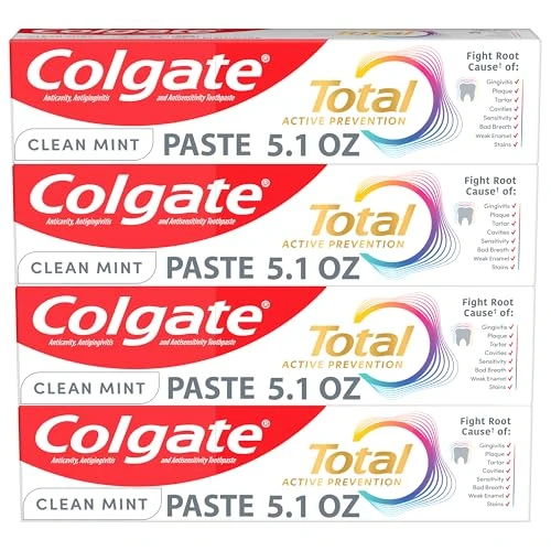 Colgate Total Active Prevention Clean Mint Toothpaste Anticavity Fluoride Toothpaste Clinically Proven Formula That Fights Plaque Bacteria Mint 4 Pack 5.1 Oz