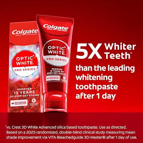 Colgate Optic White Pro Series High Impact White 3 Pack Teeth Whitening Toothpaste With 5 Hydrogen Peroxide And Activshine Brilliant Mint Flavor 3.0 Oz