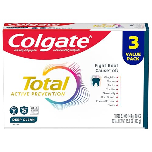 Colgate Total Active Prevention Deep Clean Toothpaste Anticavity Fluoride Toothpaste Clinically Proven Fluoride Formula Helps Fight Plaque Bacteria Mint 3 Pack 5.1 Oz