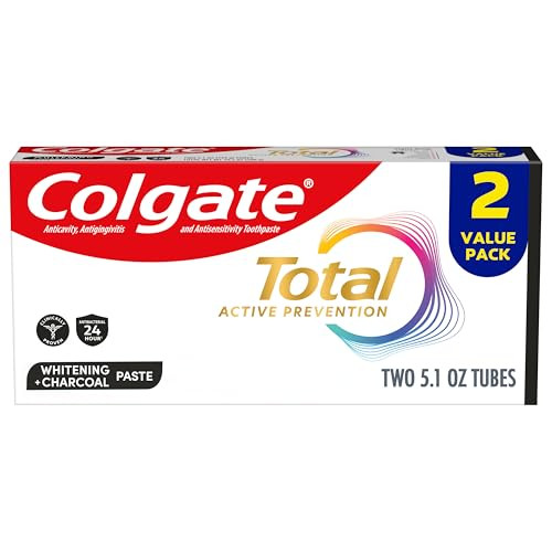 Colgate Total Active Prevention Whitening And Charcoal Toothpaste Whitening Anticavity Toothpaste With Charcoal And Fluoride Clinically Proven To Help Fight Plaque Bacteria Mint 2 Pack 5.1 Oz